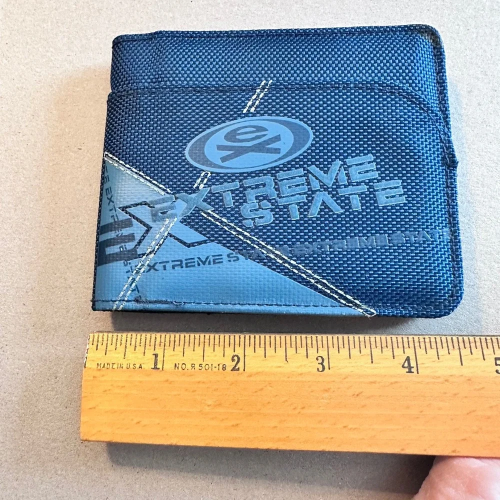 Extreme State Adrenaline Apparel Blue Canvas Bifold Wallet with Coin Pocket Logo